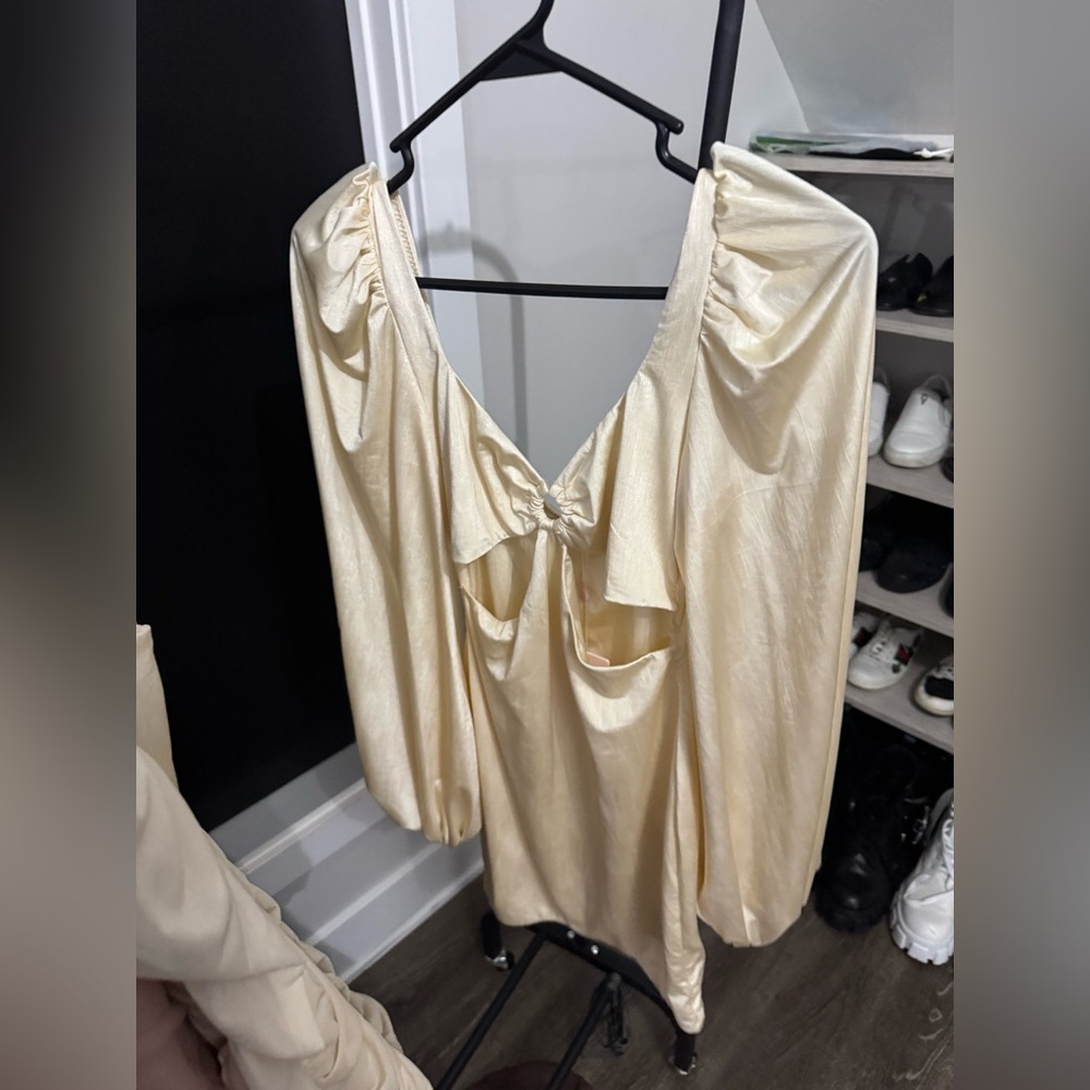 Oh Polly Cream Satin Dress with Ring Detail